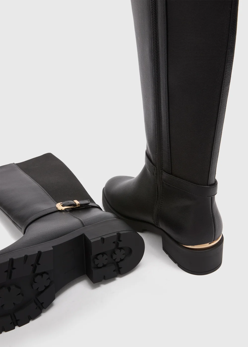 Black Buckle Knee High Boots - 3 Image 2