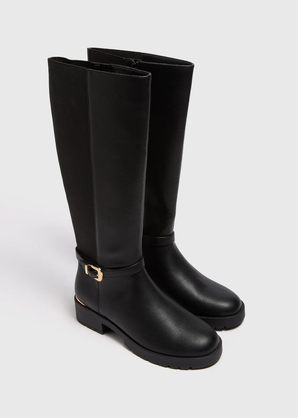 Black Buckle Knee High Boots - 3 Image 1