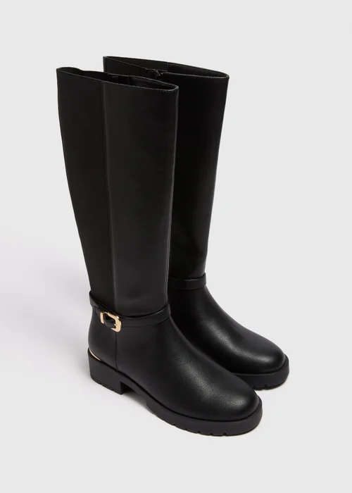 Black Buckle Knee High Boots - 3 Image 1