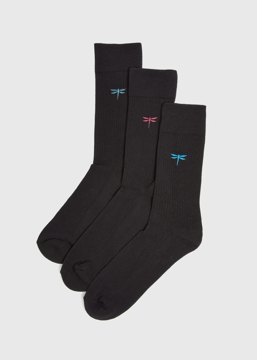 3 Pack Black embroidered Dragonfly Socks - 6-8.5 Image 1