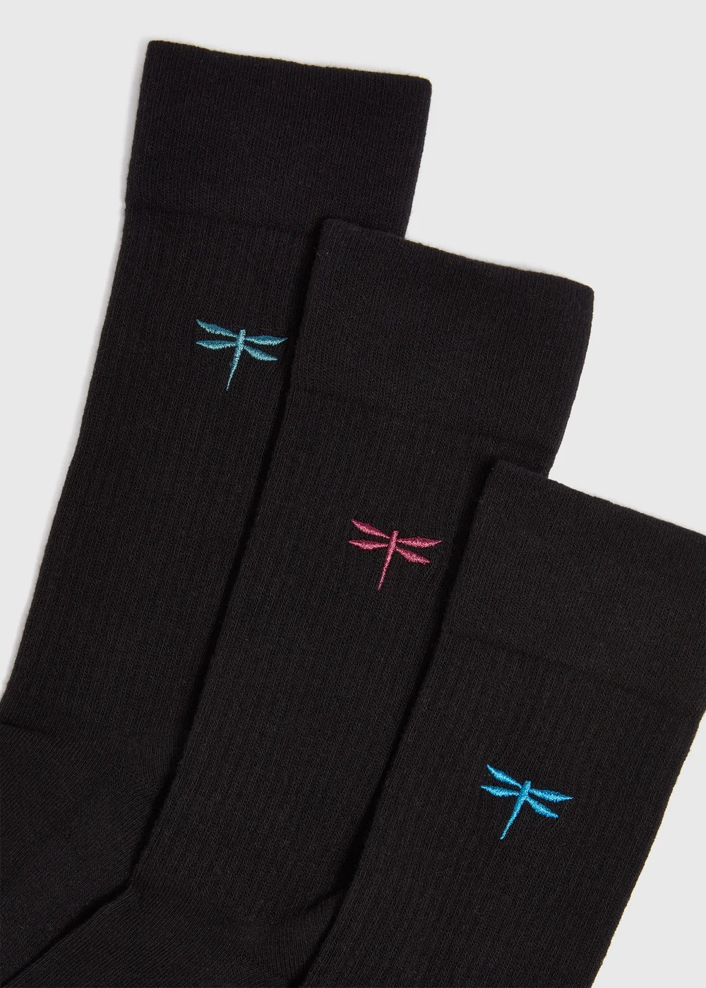 3 Pack Black embroidered Dragonfly Socks - 6-8.5 Image 2