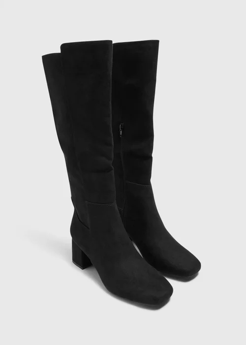 Black Suede Low Knee High Boots - 6 Image 1