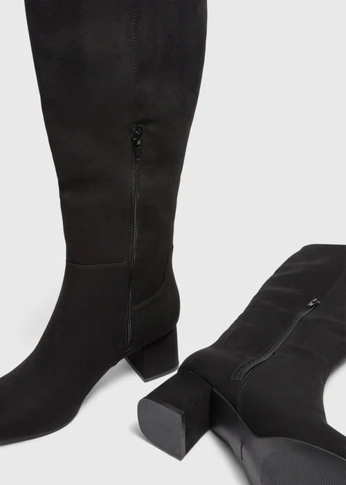 Black Suede Low Knee High Boots - 6 Image 2