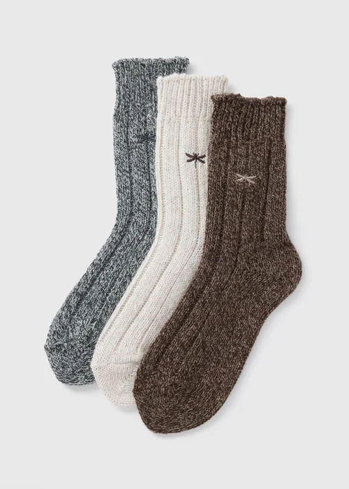 3 Pack Multicolour Embroidered Thermal Socks - 6-8.5 Image 1
