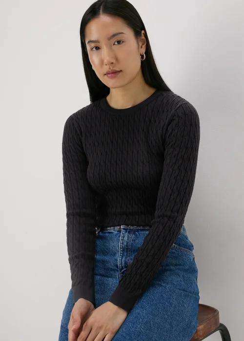 Black Cable Knit Crew Jumper - 8 Image 1