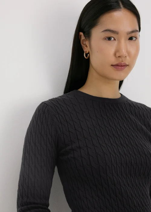 Black Cable Knit Crew Jumper - 8 Image 3