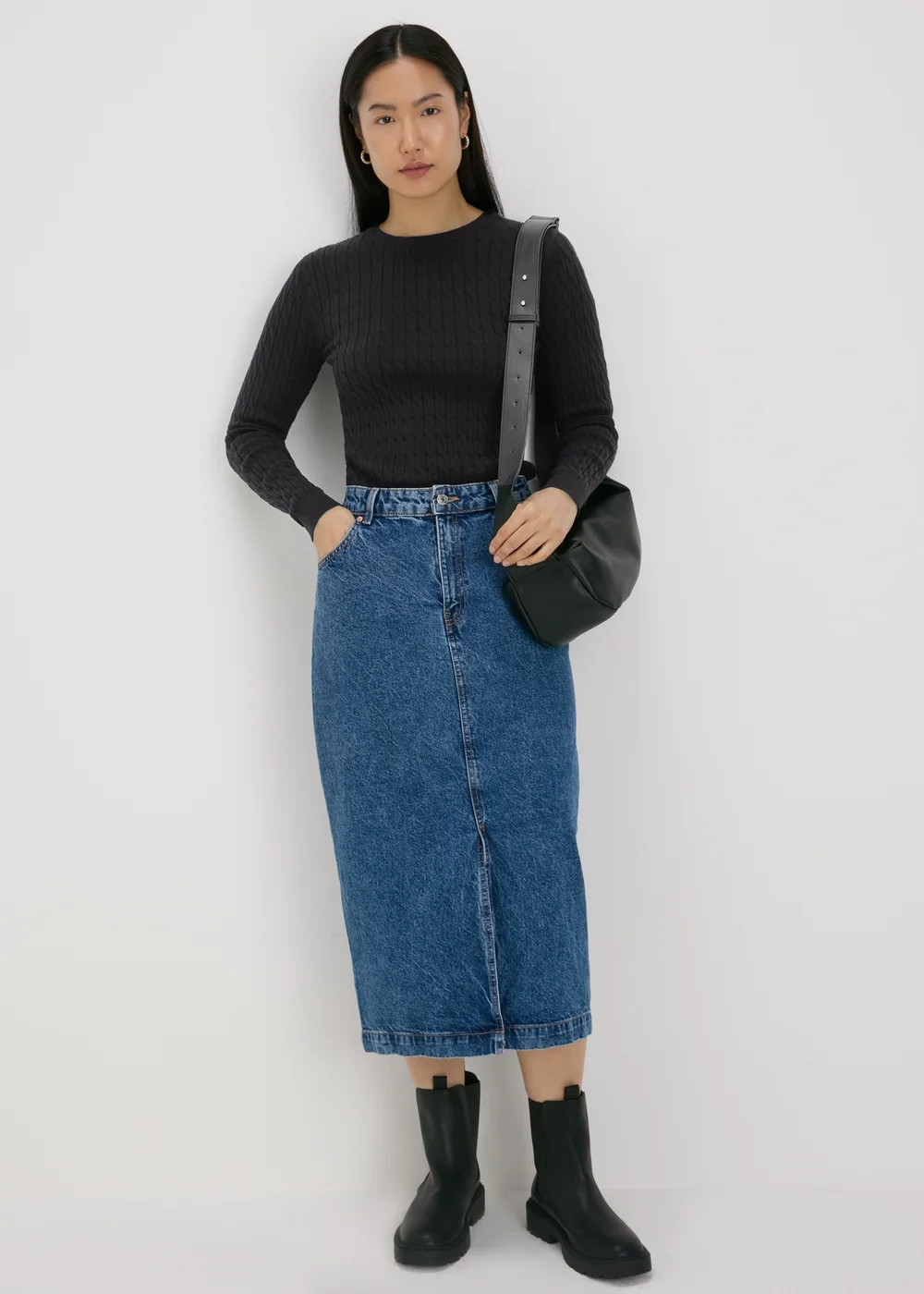 Black Cable Knit Crew Jumper - 8 Image 4