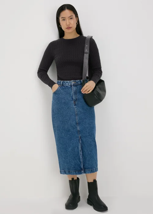 Black Cable Knit Crew Jumper - 8 Image 4
