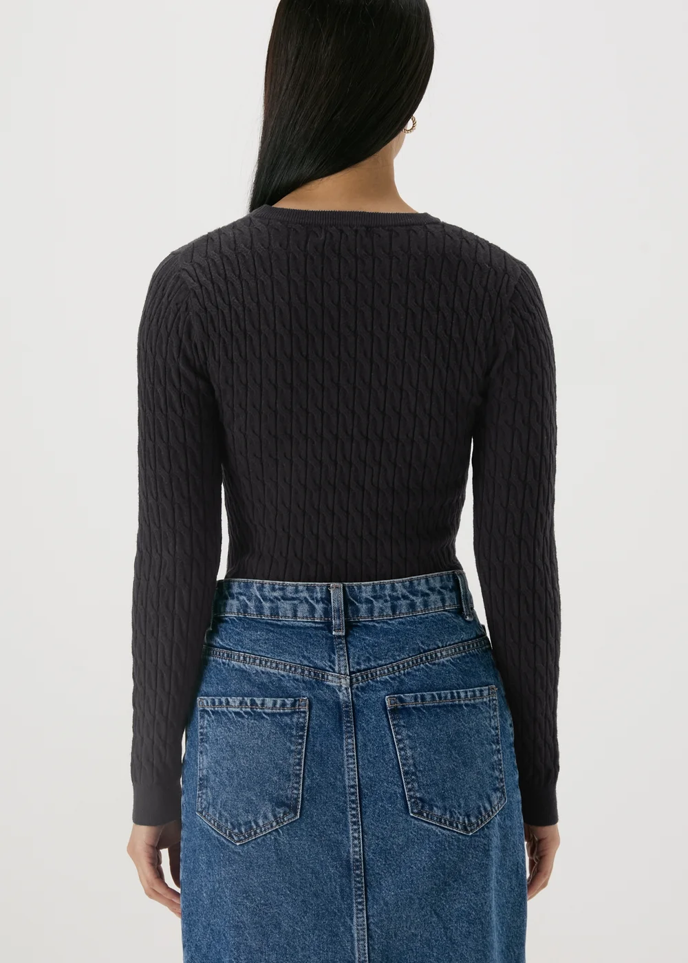 Black Cable Knit Crew Jumper - 8 Image 2