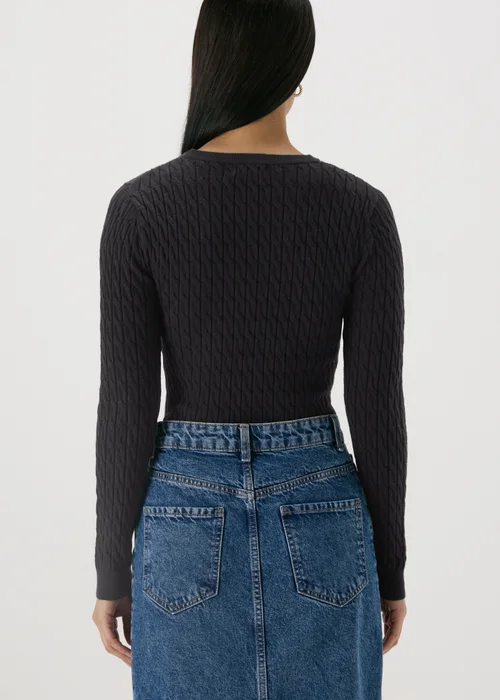 Black Cable Knit Crew Jumper - 8 Image 2