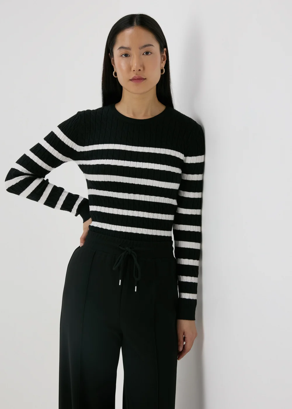 Black Stripe Cable Knit Jumper - 8 Image 3