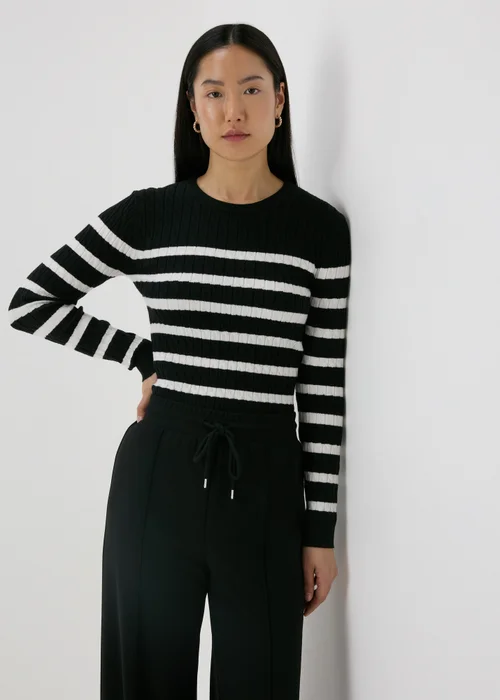 Black Stripe Cable Knit Jumper - 8 Image 3