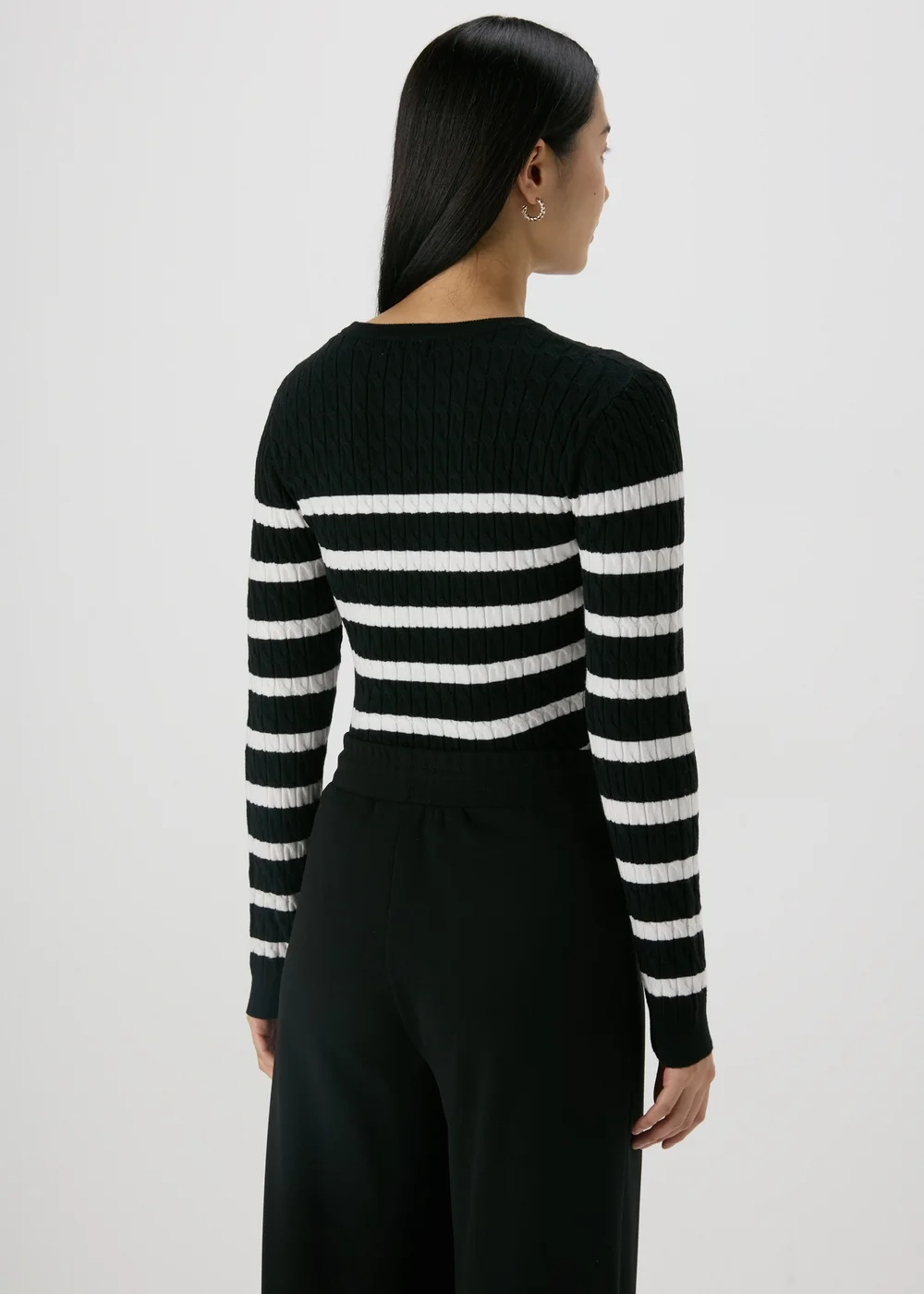 Black Stripe Cable Knit Jumper - 8 Image 2