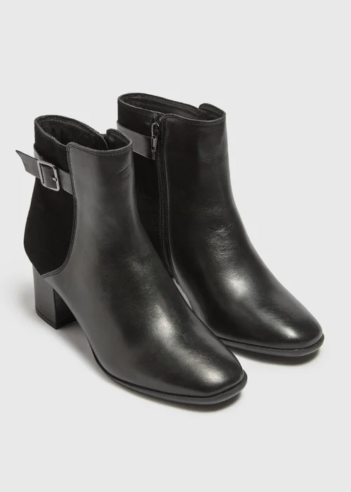 Black Buckle Ankle Leather Boots - Size 3 Image 1