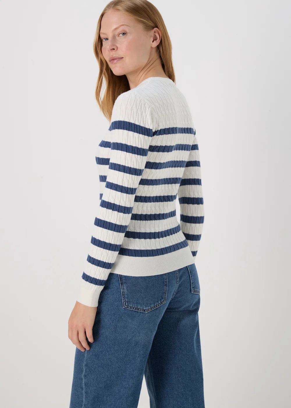 Navy Stripe Cable Knit Jumper - 8 Image 2