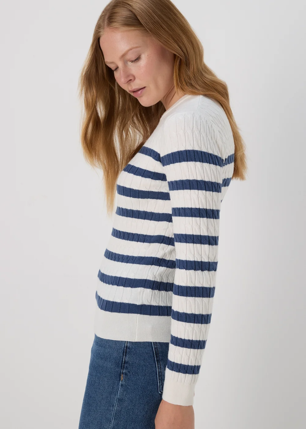 Navy Stripe Cable Knit Jumper - 8 Image 1