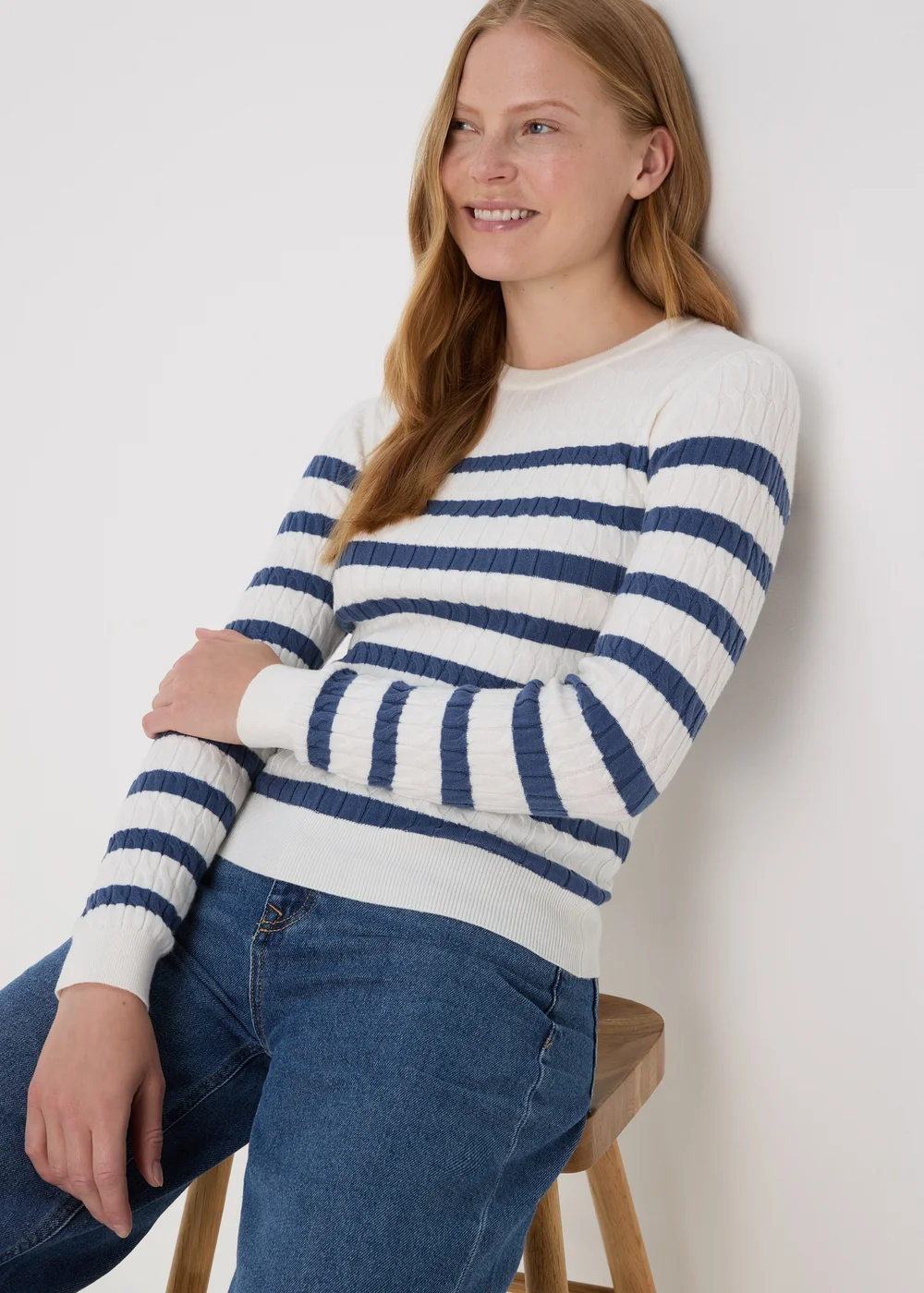 Navy Stripe Cable Knit Jumper - 8 Image 3