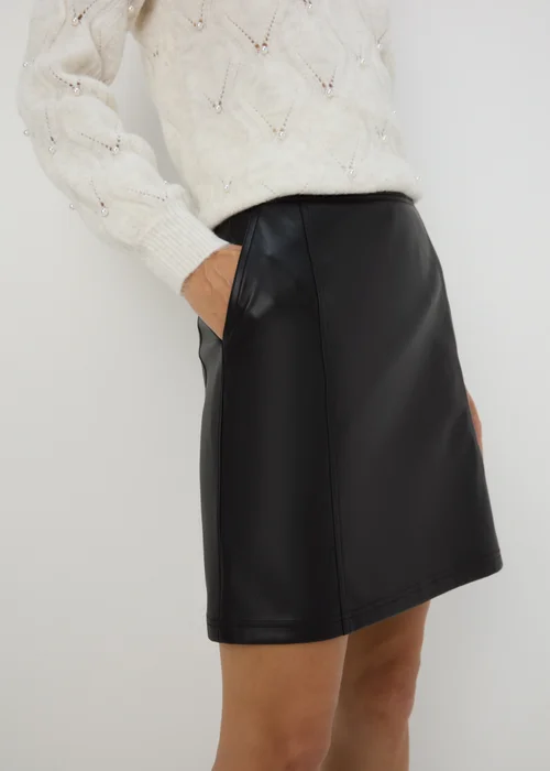 Black PU Leather Zip Mini Skirt - 8 Image 3