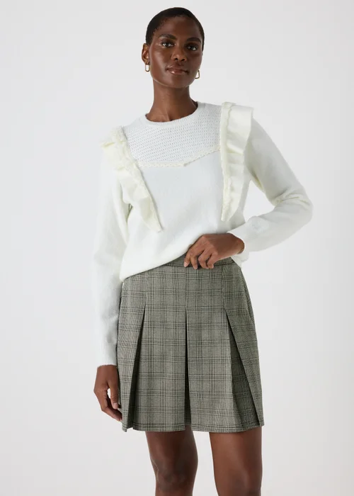 Brown Check Pleated Skirt - 8 Image 1