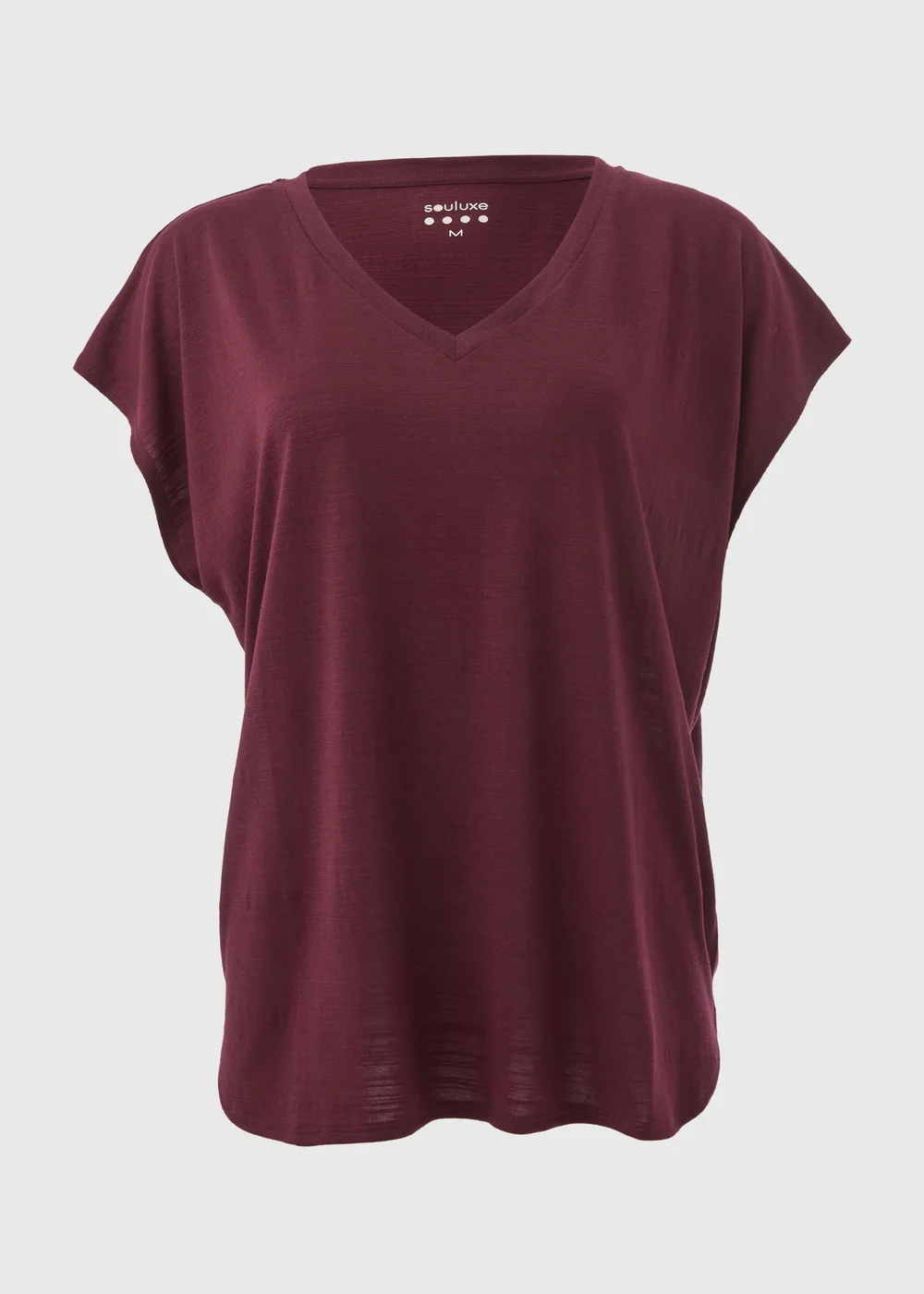 Souluxe Burgundy V Neck T-Shirt - S Image 5