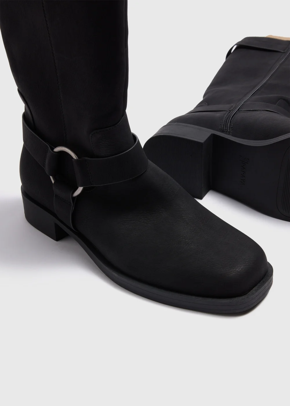 Black Buckle Knee High Boots - Size 3 Image 2