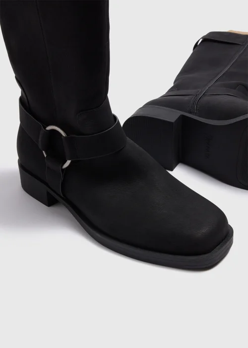 Black Buckle Knee High Boots - Size 3 Image 2