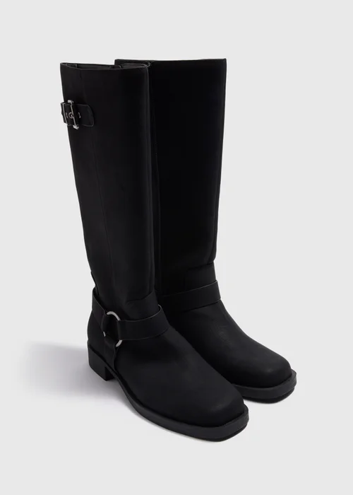 Black Buckle Knee High Boots - Size 3 Image 1