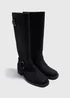 Black Buckle Knee High Boots - Size 3 Image 1