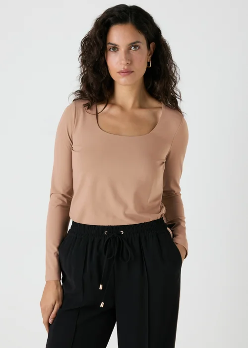 Et Vous Camel Square Neck Top - Size 8 Image 1