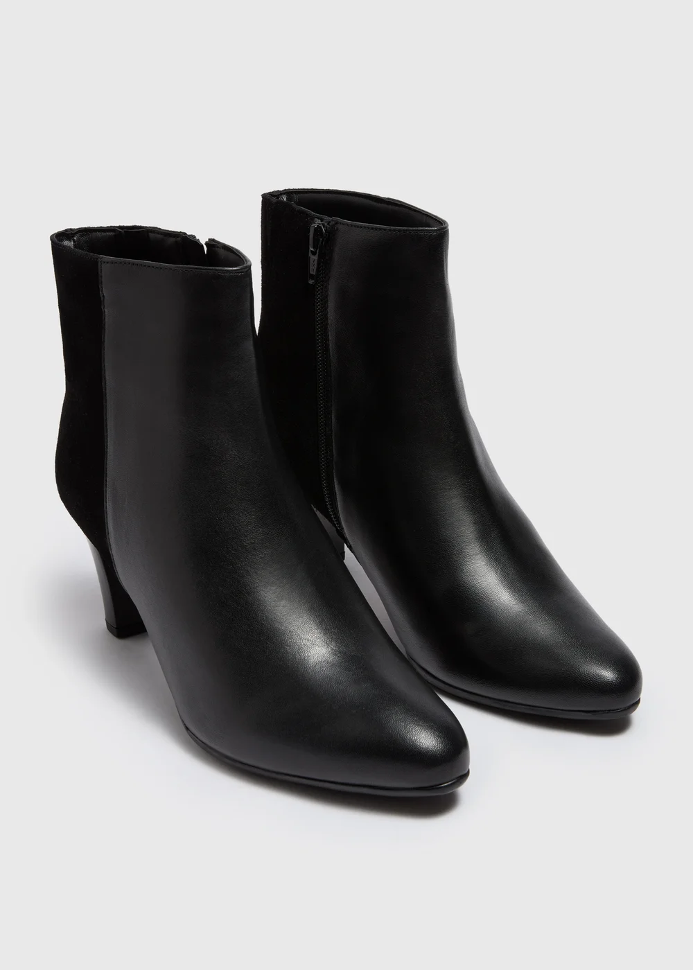 Black Leather Almond Toe Heeled Boots - 3 Image 1