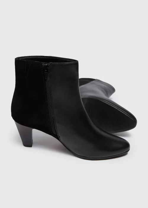 Black Leather Almond Toe Heeled Boots - 3 Image 2