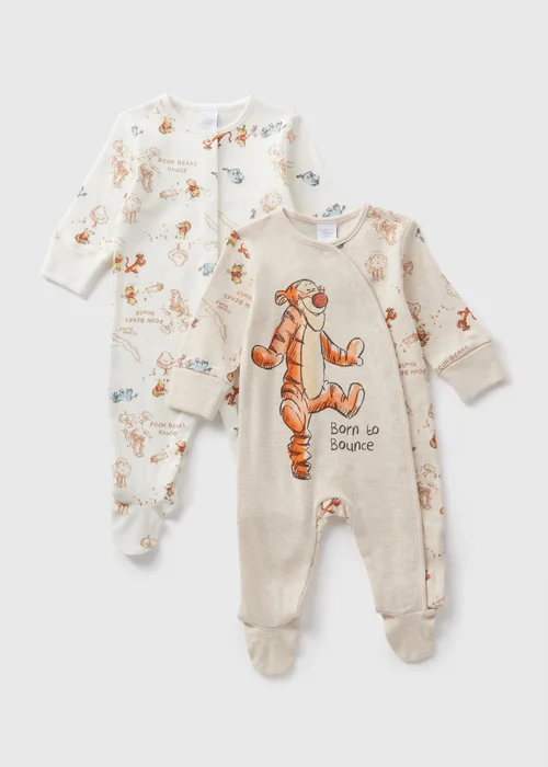 Winnie The Pooh 2 Pack Baby Oatmeal Tigger Sleepsuits (Newborn-18mths) - Age 0 - 3 Months Image 1