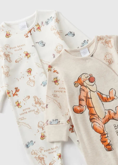 Winnie The Pooh 2 Pack Baby Oatmeal Tigger Sleepsuits (Newborn-18mths) - Age 0 - 3 Months Image 2