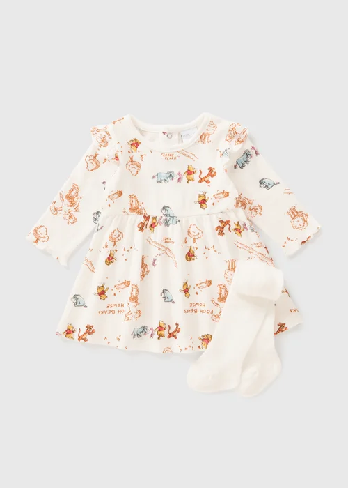 Winnie The Pooh Baby Cream Dress & Tights Set (Newborn-18mths) - Age 0 - 3 Months Image 1