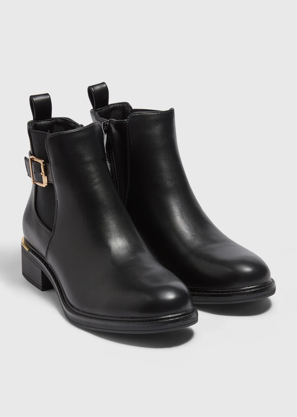 Black Gold Buckle Heeled Ankle Boot - Size 3 Image 1
