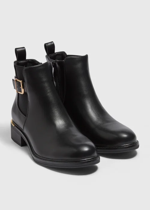 Black Gold Buckle Heeled Ankle Boot - Size 3 Image 1
