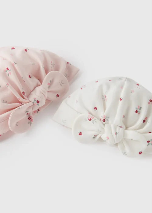 2 Pack Baby White Floral Hats (Newborn-6mths) - Age 0 - 3 Months Image 2