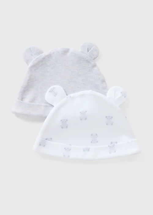 2 Pack Baby Grey Bear Hats (Newborn-6mths) - Age 0 - 3 Months Image 1