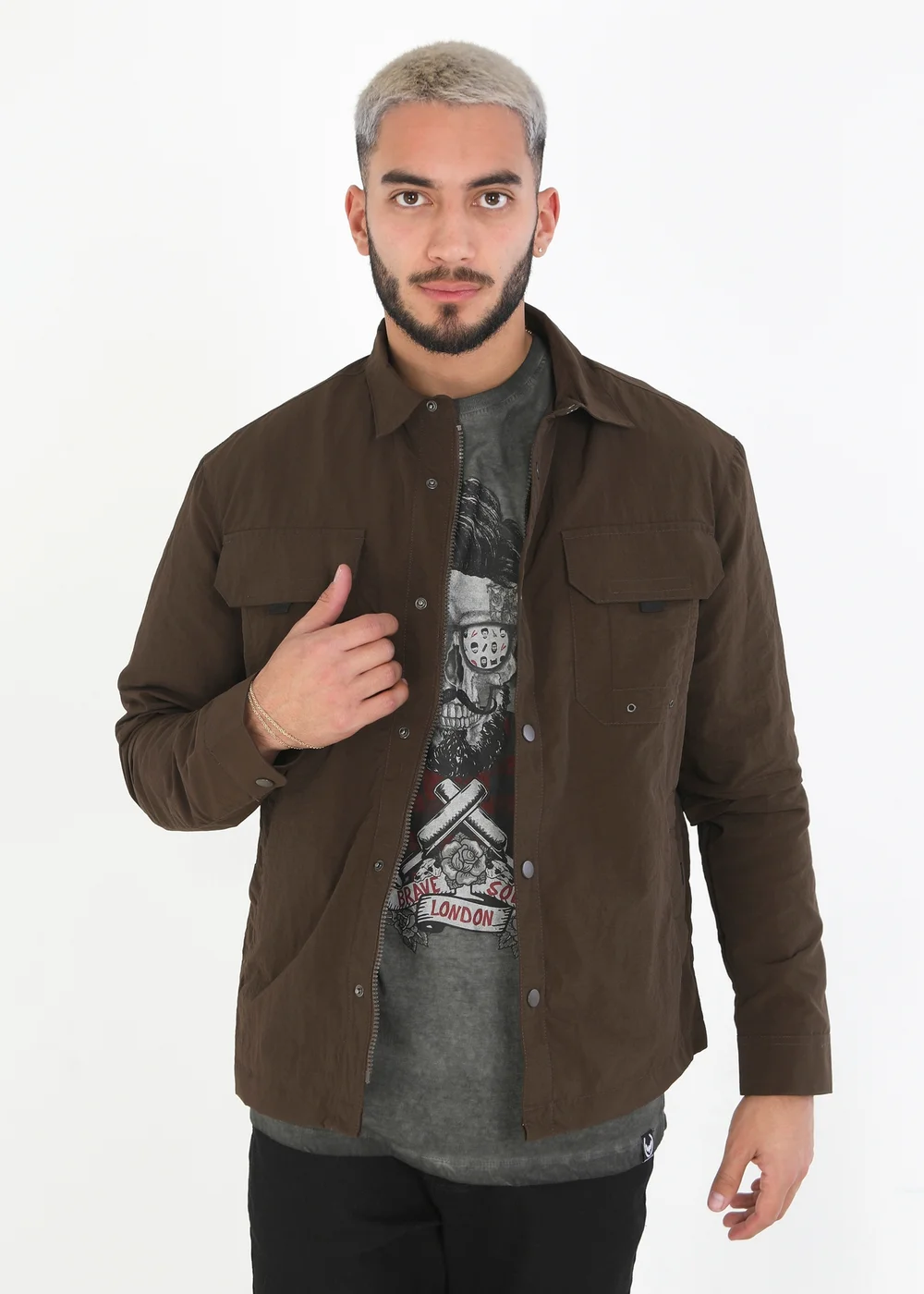 Brave Soul Brown Lightweight Shacket - S Image 1