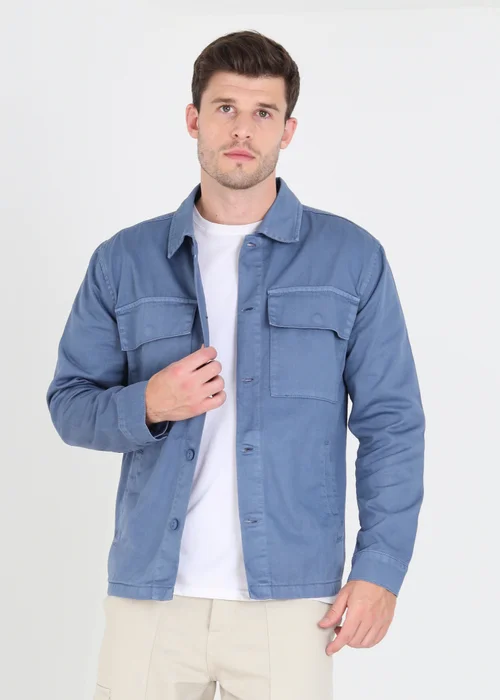 Brave Soul Blue Cotton Twill Shacket - S Image 1
