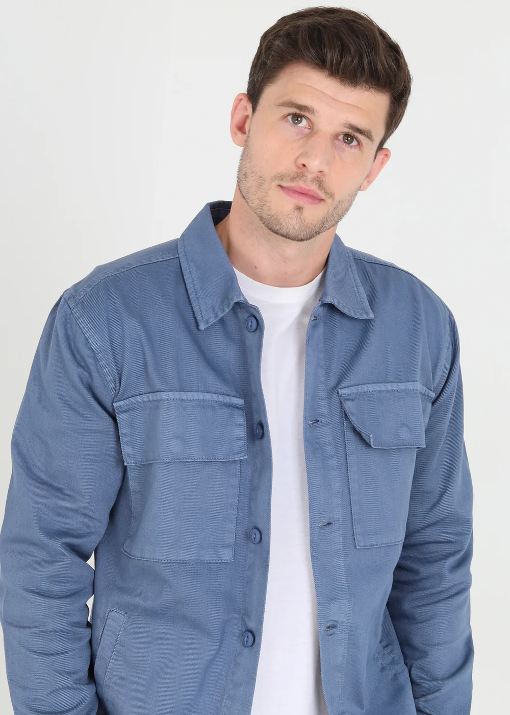 Brave Soul Blue Cotton Twill Shacket - S Image 3