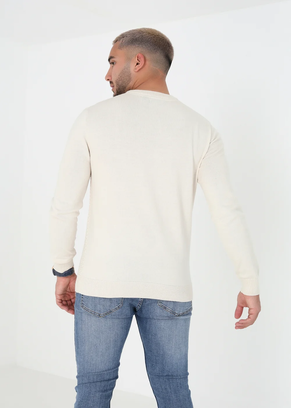 Brave Soul Ecru Crew Neck Waffle Knit Jumper - S Image 2