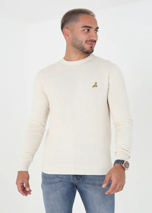 Brave Soul Ecru Crew Neck Waffle Knit Jumper - S Image 1