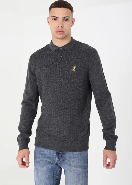 Brave Soul Charcoal Long Sleeve Knitted Polo Shirt - S Image 1