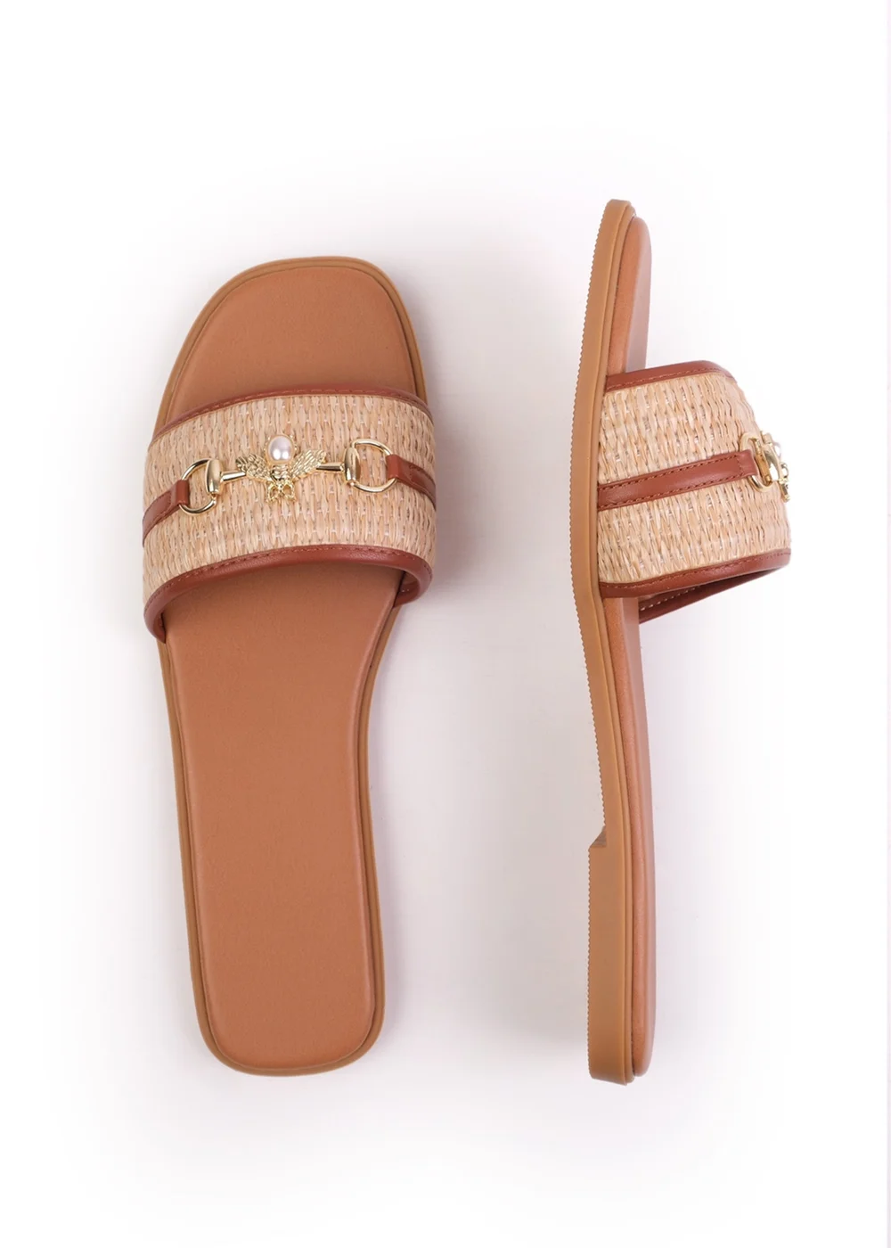 Where's That From Tan PU Harmony Straw Detail Strap Sandals - 3 Image 2