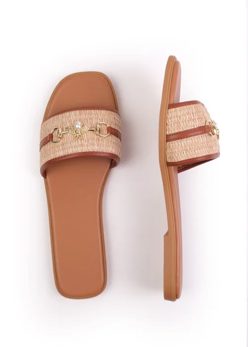 Where's That From Tan PU Harmony Straw Detail Strap Sandals - 3 Image 2