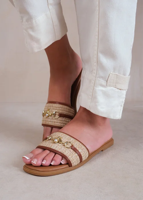 Where's That From Tan PU Harmony Straw Detail Strap Sandals - 3 Image 3