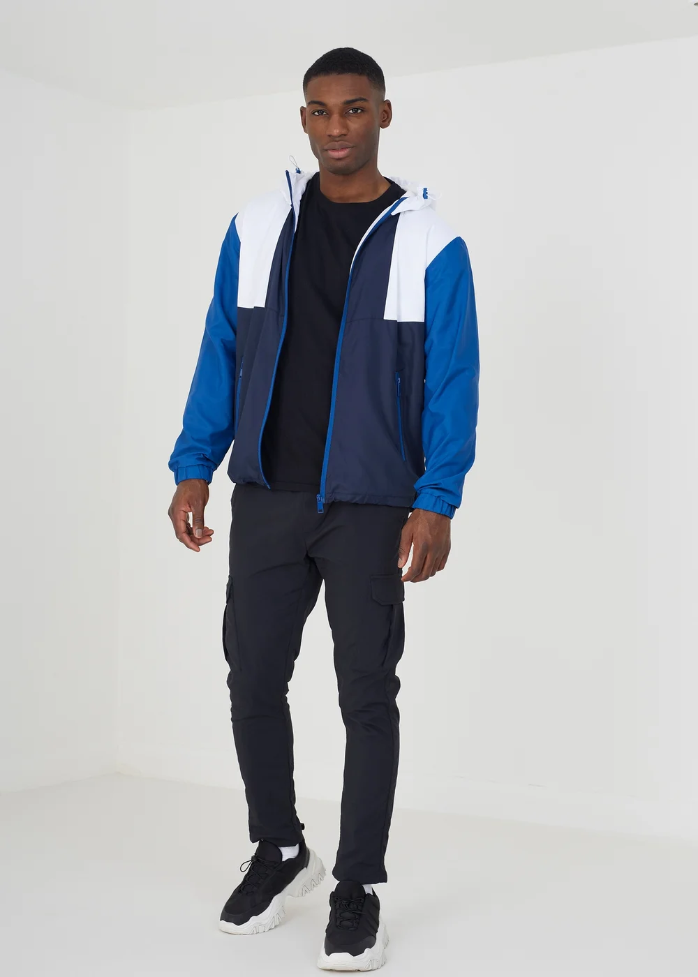 Brave Soul Navy Colourblock Hooded Windrunner Jacket - S Image 3