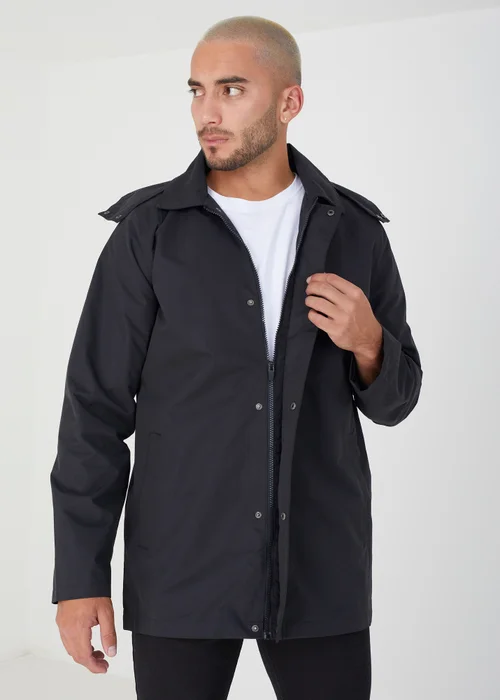 Brave Soul Black Lightweight Hooded Mac - S Image 1