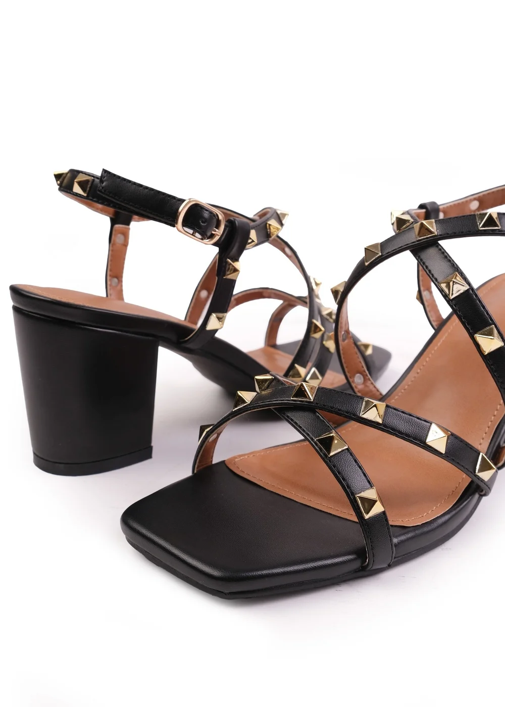 Where's That From Black PU Intense Stud Detail Block Heel Sandals - 3 Image 2